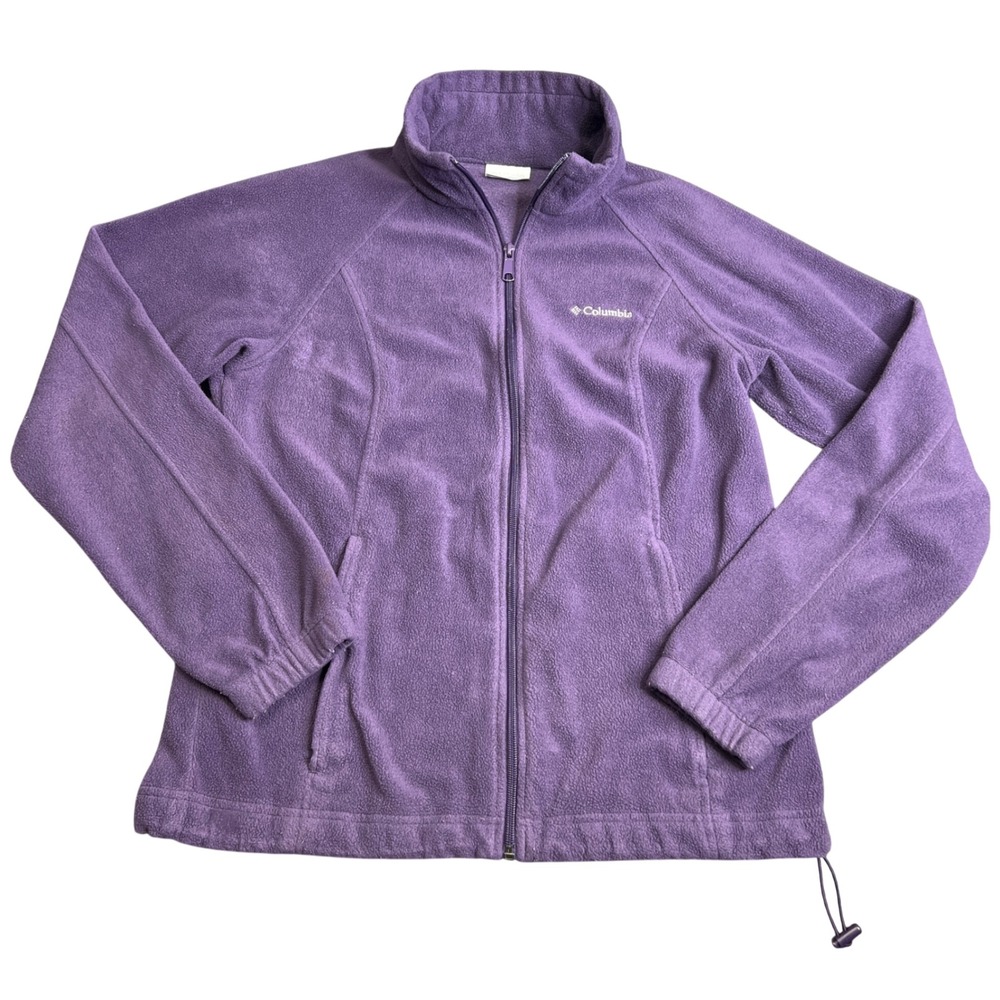 Columbia Womens Benton Springs Full Zip Fleece Jacket Purple Mock Neck Medium